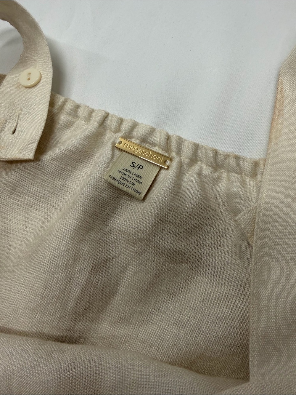 Magaschoni 100% Linen Brown & Cream Geometric Sleeveless Dress - Picture 7 of 13